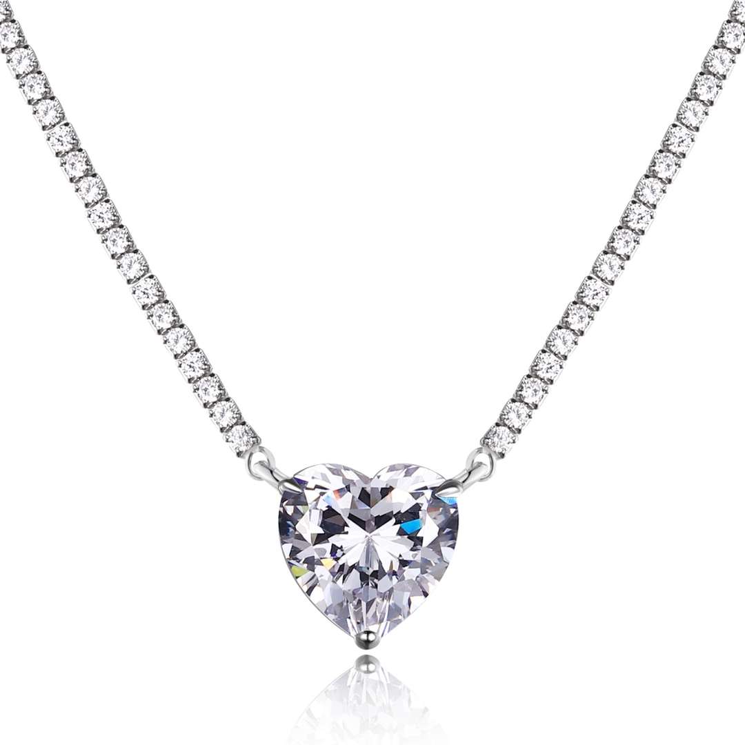 [AuraEcho]8.0 Carat Versatile Colorful Sweet Heart-Shaped Tennis Necklace