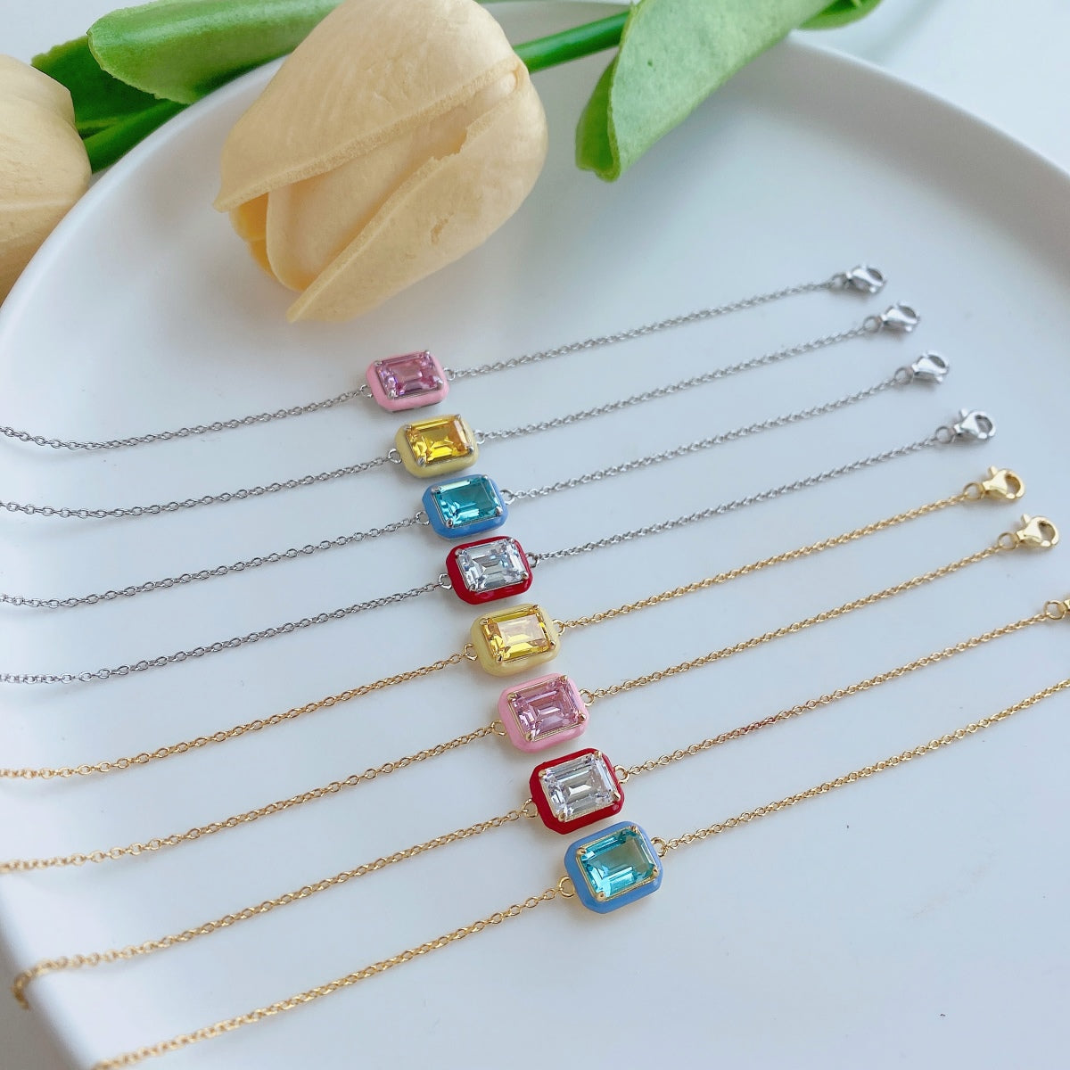 [AuraEcho]2.0 Carat Sparkling Colorful Emerald Cut Daily Bracelet