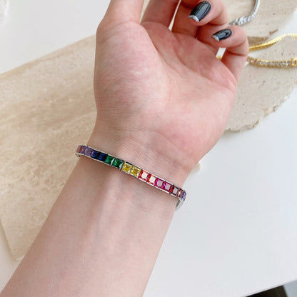 [AuraEcho]Radiant Colorful Princess Cut Tennis Bracelet