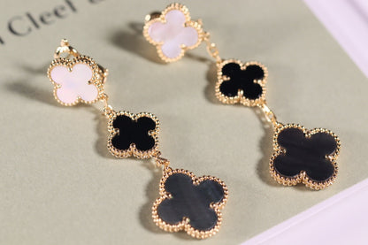 [AuraEcho]CLOVER EARRINGS GOLD ONYX MOP 3 MOTIF