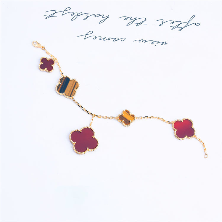 [AuraEcho]CLOVER BRACELET 5 MOTIFS CARNELIAN TIGER EYE