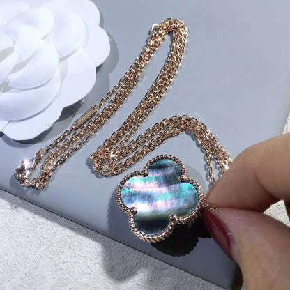 [AuraEcho]CLOVER 25MM GOLD DARK MOP BIG CLOVER NECKLACE