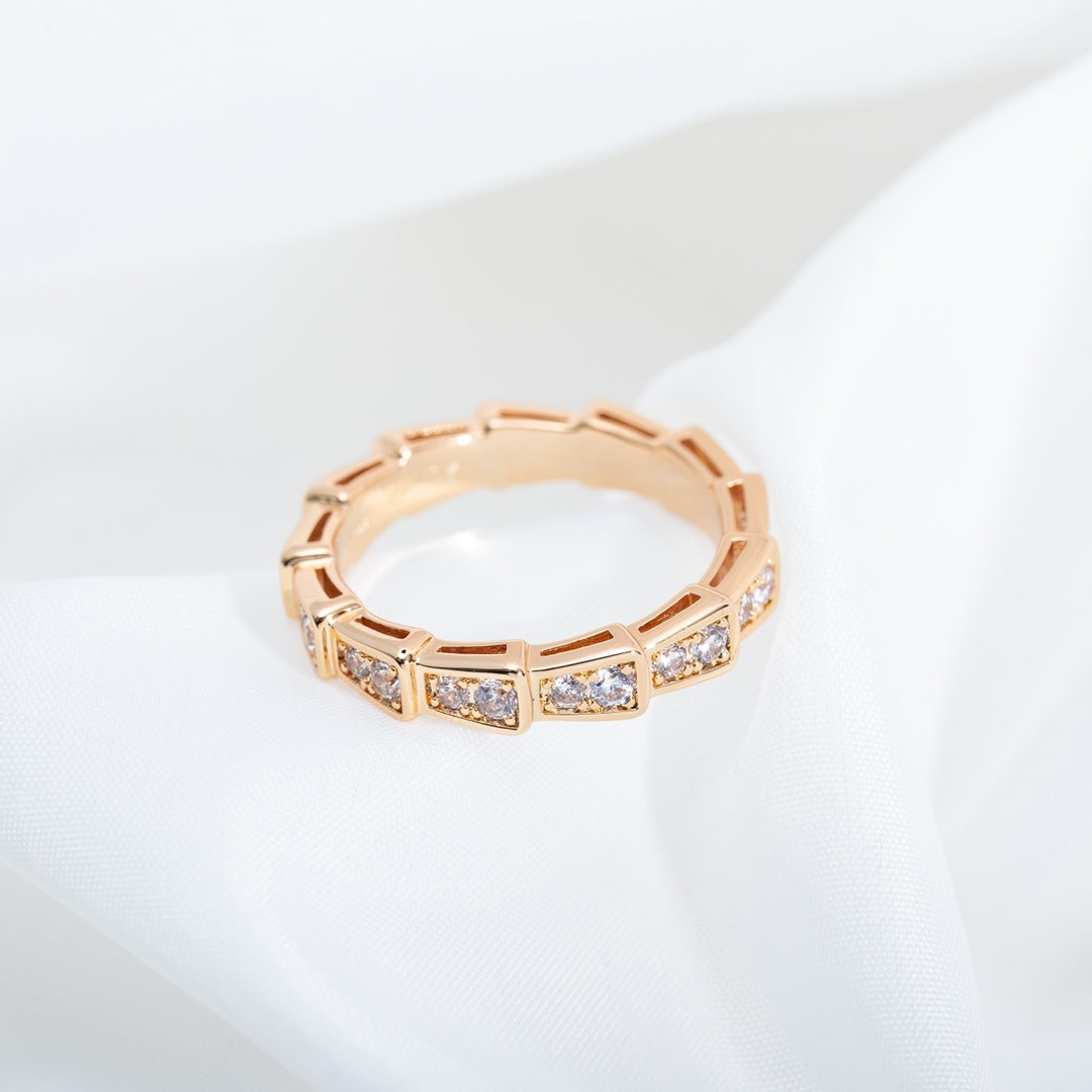 [AuraEcho]SERPENTI RING PINK GOLD DIAMOND PAVED 3MM