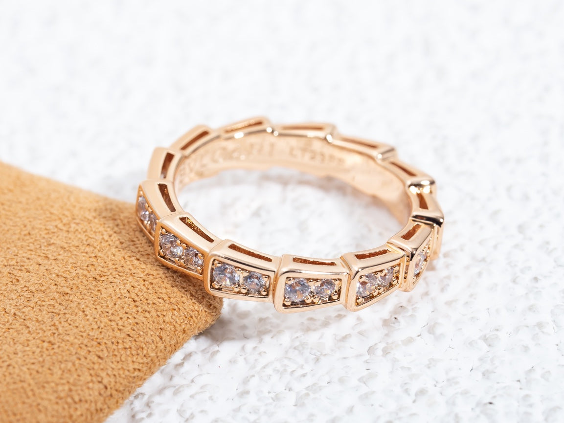 [AuraEcho]SERPENTI RING PINK GOLD DIAMOND PAVED 3MM