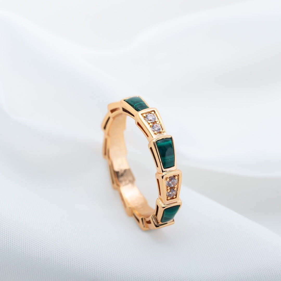 [AuraEcho]SERPENTI RING PINK GOLD MALACHITE DIAMOND 3MM