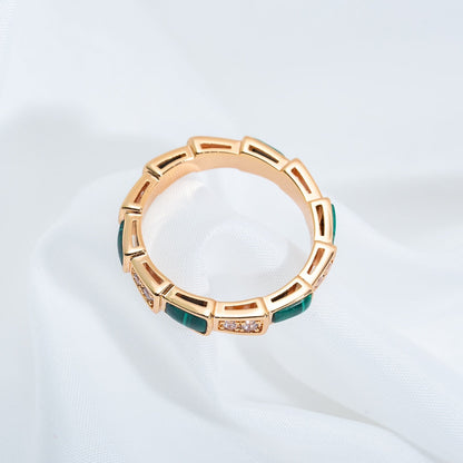 [AuraEcho]SERPENTI RING PINK GOLD MALACHITE DIAMOND 3MM