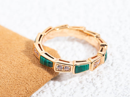 [AuraEcho]SERPENTI RING PINK GOLD MALACHITE DIAMOND 3MM