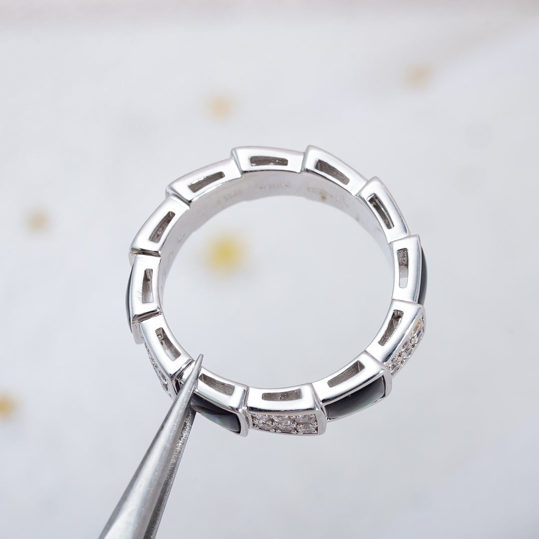 [AuraEcho]SERPENTI RING SILVER DIAMOND BLACK MOP 4MM