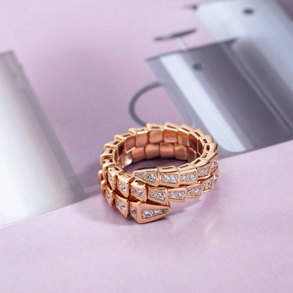 [AuraEcho]SERPENTI RING PINK GOLD DIAMOND DOUBLE ROW