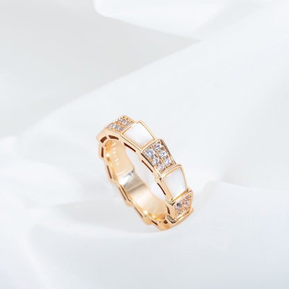 [AuraEcho]SERPENTI RING PINK GOLD MOP DIAMOND PAVED 4MM