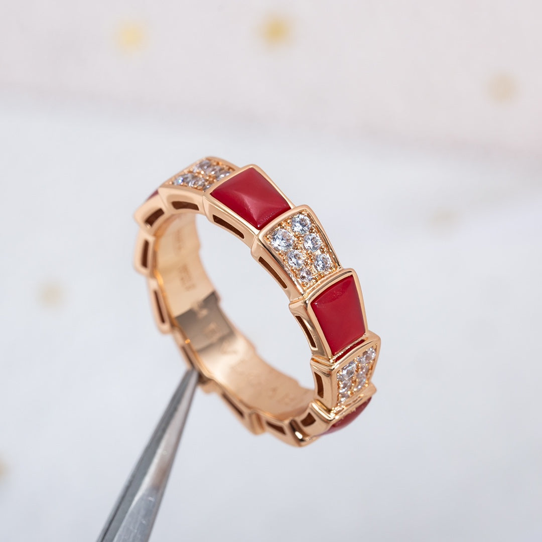 [AuraEcho]SERPENTI RING PINK GOLD CARNELIAN DIAMOND PAVED 4MM