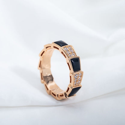 [AuraEcho]SERPENTI RING PINK GOLD BLACK MOP DIAMOND PAVED 4MM