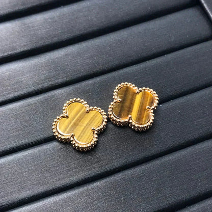 [AuraEcho]CLOVER MEDIUM 1 MOTIFS TIGER EYE EARRINGS