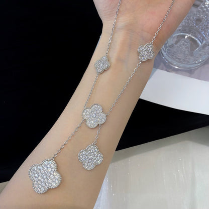 [AuraEcho]CLOVER 5 MOTIFS SILVER DIAMONDS NECKLACE