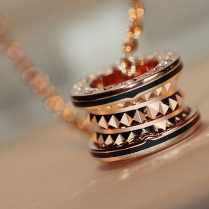 [AuraEcho]ZERO 1 ROCK PEDANT PINK GOLD BLACK NECKLACE