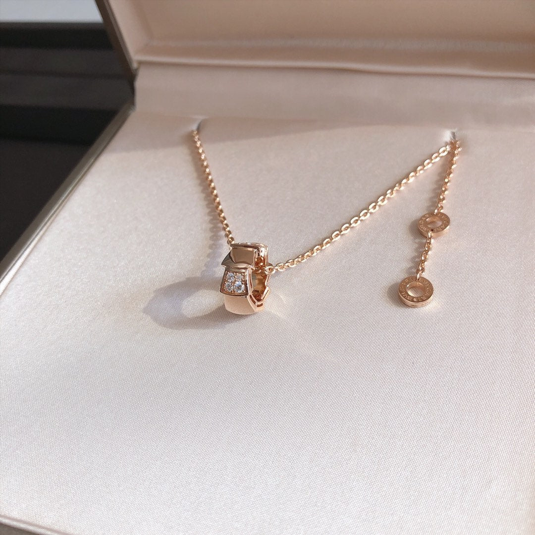 [AuraEcho]SERPENTI PEDANT DIAMOND PINK GOLD NECKLACE
