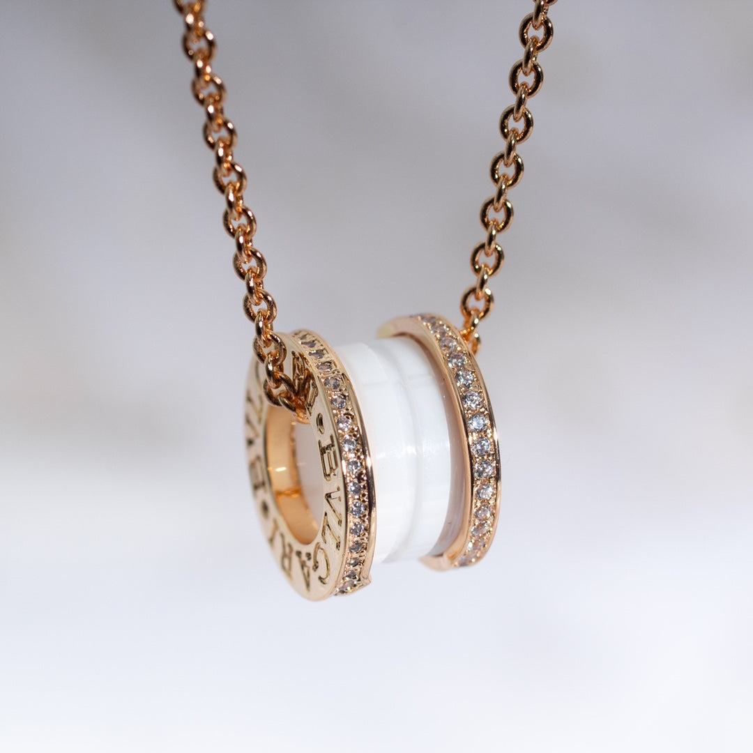 [AuraEcho]ZERO 1 WHITE CERAMIC PINK GOLD DIAMOND NECKLACE