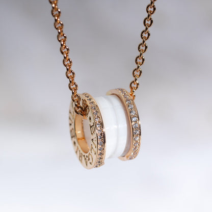 [AuraEcho]ZERO 1 WHITE CERAMIC PINK GOLD DIAMOND NECKLACE