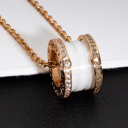 [AuraEcho]ZERO 1 WHITE CERAMIC PINK GOLD DIAMOND NECKLACE