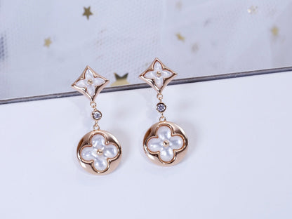 [AuraEcho]STAR AND SUN PINK GOLD MOP DROP EARRINGS