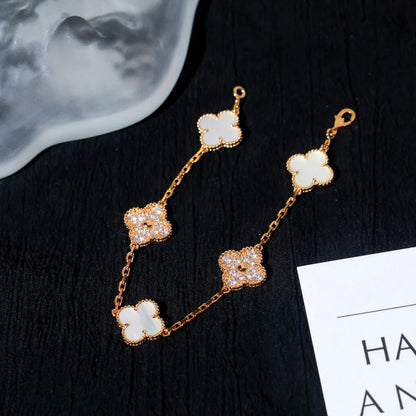 [AuraEcho]CLOVER WHITE PEARL MOP 5 MOTIF BRACELET COLLECTION