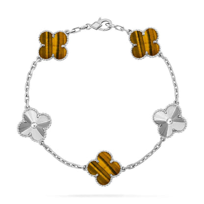 [AuraEcho] CLOVER 5 MOTIFS TIGER EYE BRACELET COLLECTION