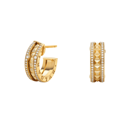 [AuraEcho]ZERO 1 ROCK GOLD EARRINGS WITH STUDDED SPIRAL AND PAVED DIAMONDS