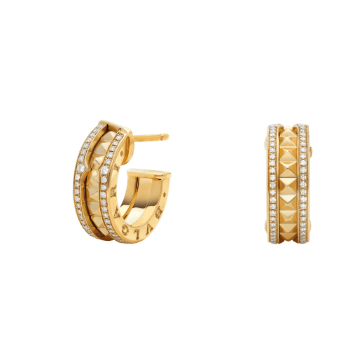 [AuraEcho]ZERO 1 ROCK GOLD EARRINGS WITH STUDDED SPIRAL AND PAVED DIAMONDS