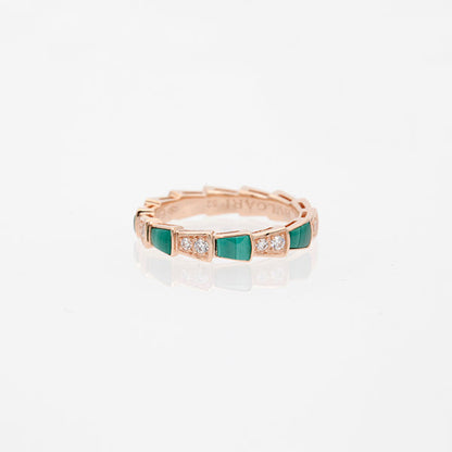 [AuraEcho]SERPENTI RING PINK GOLD MALACHITE DIAMOND 3MM