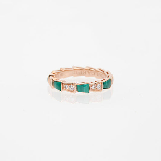 [AuraEcho]SERPENTI RING PINK GOLD MALACHITE DIAMOND 3MM