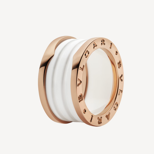 [AuraEcho]ZERO 1 FOUR-BAND LOOPS AND WHITE CERAMIC SPIRAL PINK GOLD RING
