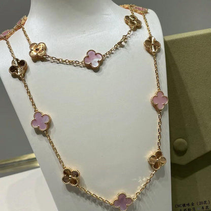 [AuraEcho]CLOVER 20 MOTIFS LASER PINK MOP NECKLACE