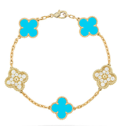[AuraEcho] CLOVER 5 MOTIF TURQUOISE BRACELET COLLECTION