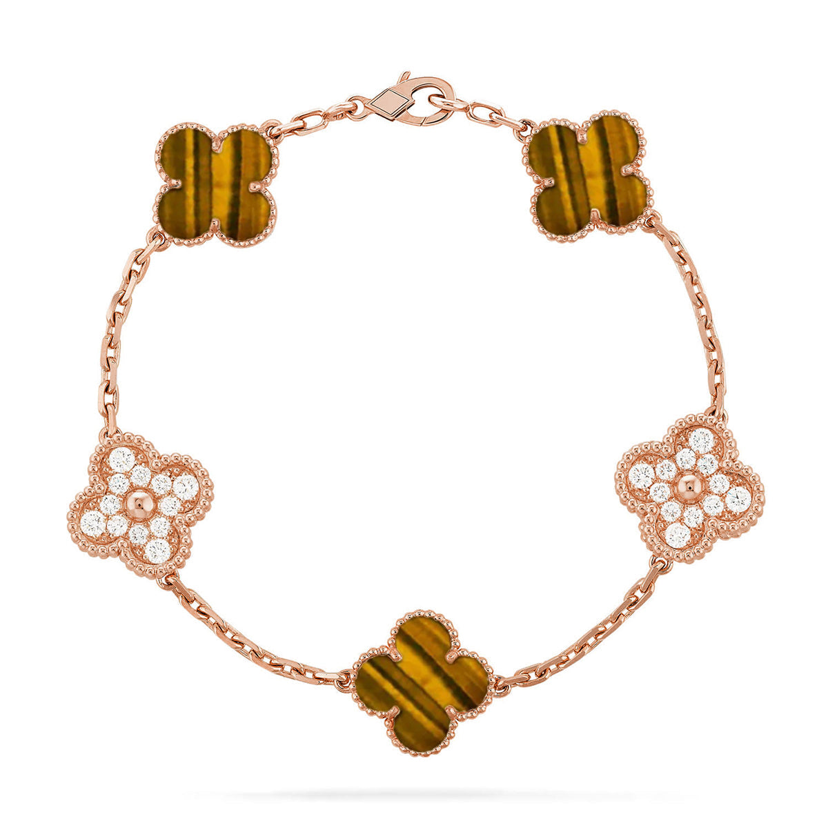 [AuraEcho] CLOVER 5 MOTIFS TIGER EYE BRACELET COLLECTION