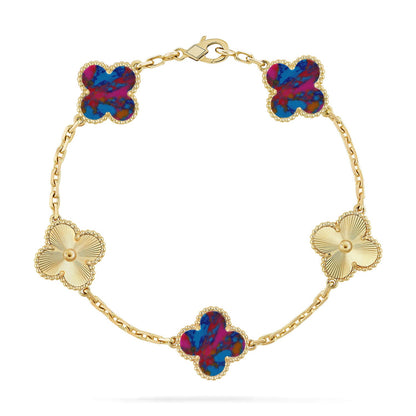 [AuraEcho]CLOVER 5 MOTIF COLOR GEMSTONES BRACELET COLLECTION
