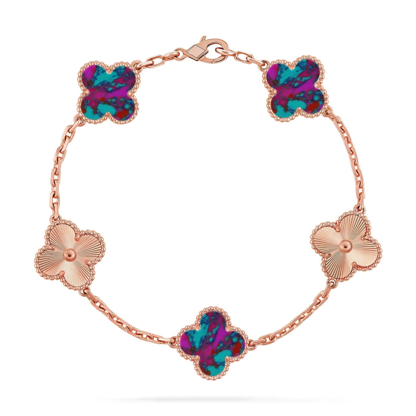 [AuraEcho]CLOVER 5 MOTIF COLOR GEMSTONES BRACELET COLLECTION