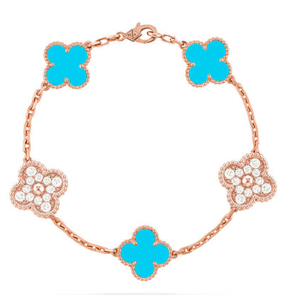 [AuraEcho] CLOVER 5 MOTIF TURQUOISE BRACELET COLLECTION