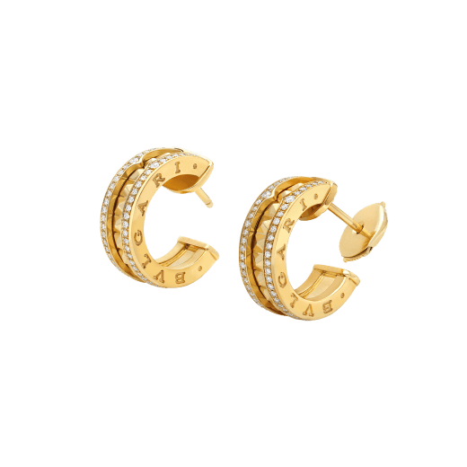 [AuraEcho]ZERO 1 ROCK GOLD EARRINGS WITH STUDDED SPIRAL AND PAVED DIAMONDS