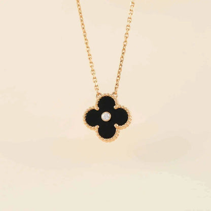 [AuraEcho]CLOVER 15MM DIAMOND ONYX NECKLACE