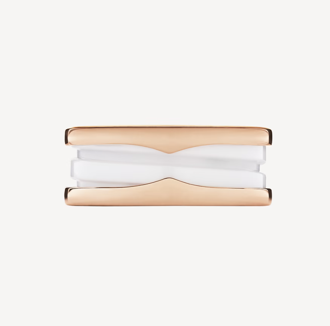 [AuraEcho]ZERO 1 TWO-BAND LOOPS AND WHITE CERAMIC SPIRAL PINK GOLD RING