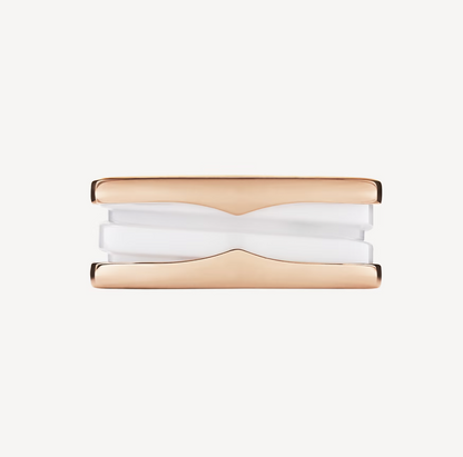 [AuraEcho]ZERO 1 TWO-BAND LOOPS AND WHITE CERAMIC SPIRAL PINK GOLD RING