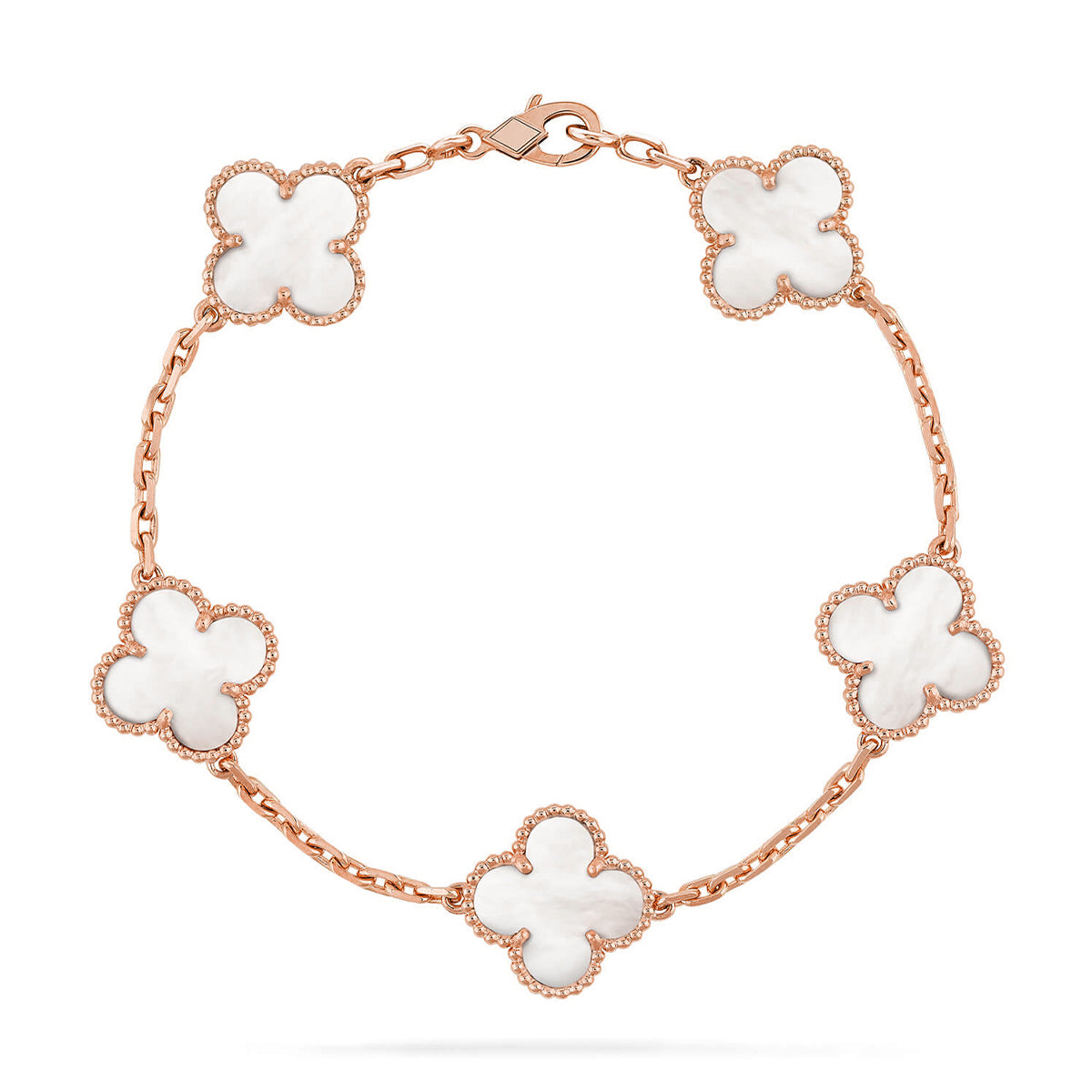 [AuraEcho]CLOVER WHITE PEARL MOP 5 MOTIF BRACELET COLLECTION