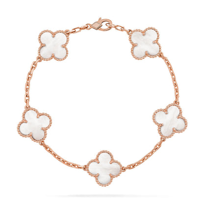 [AuraEcho]CLOVER WHITE PEARL MOP 5 MOTIF BRACELET COLLECTION