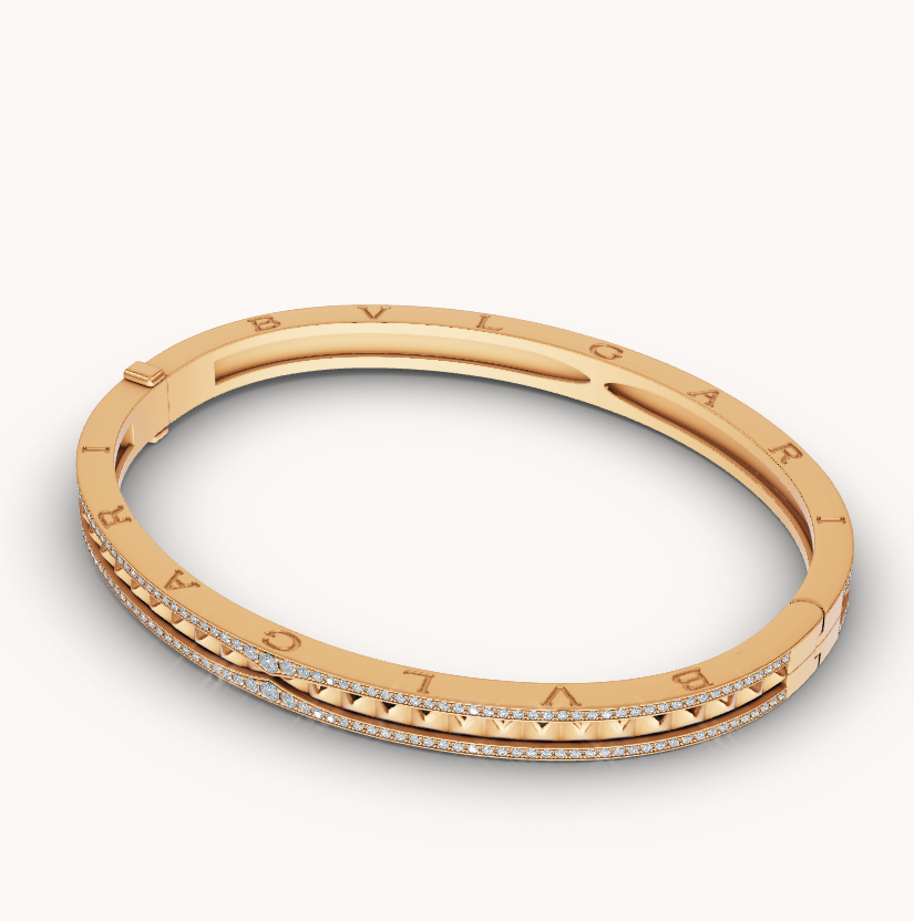 [AuraEcho]ZERO 1 SPIRAL AND PAVED DIAMOND GOLD BRACELET