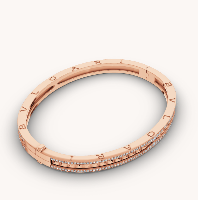 [AuraEcho]ZERO 1 SPIRAL AND PAVED DIAMOND PINK GOLD BRACELET