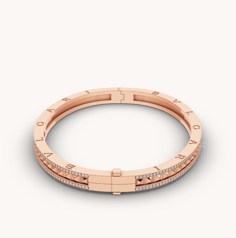 [AuraEcho]ZERO 1 SPIRAL AND PAVED DIAMOND PINK GOLD BRACELET