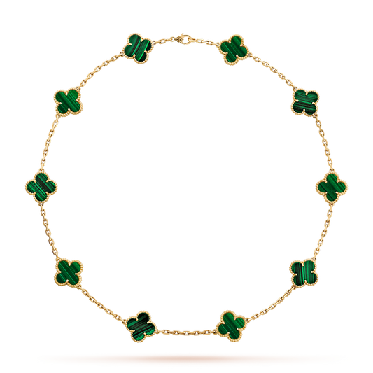 [AuraEcho]CLOVER 10 MOTIFS MALACHITE NECKLACE