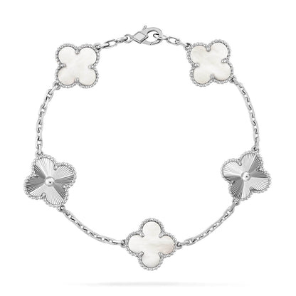 [AuraEcho]CLOVER WHITE PEARL MOP 5 MOTIF BRACELET COLLECTION