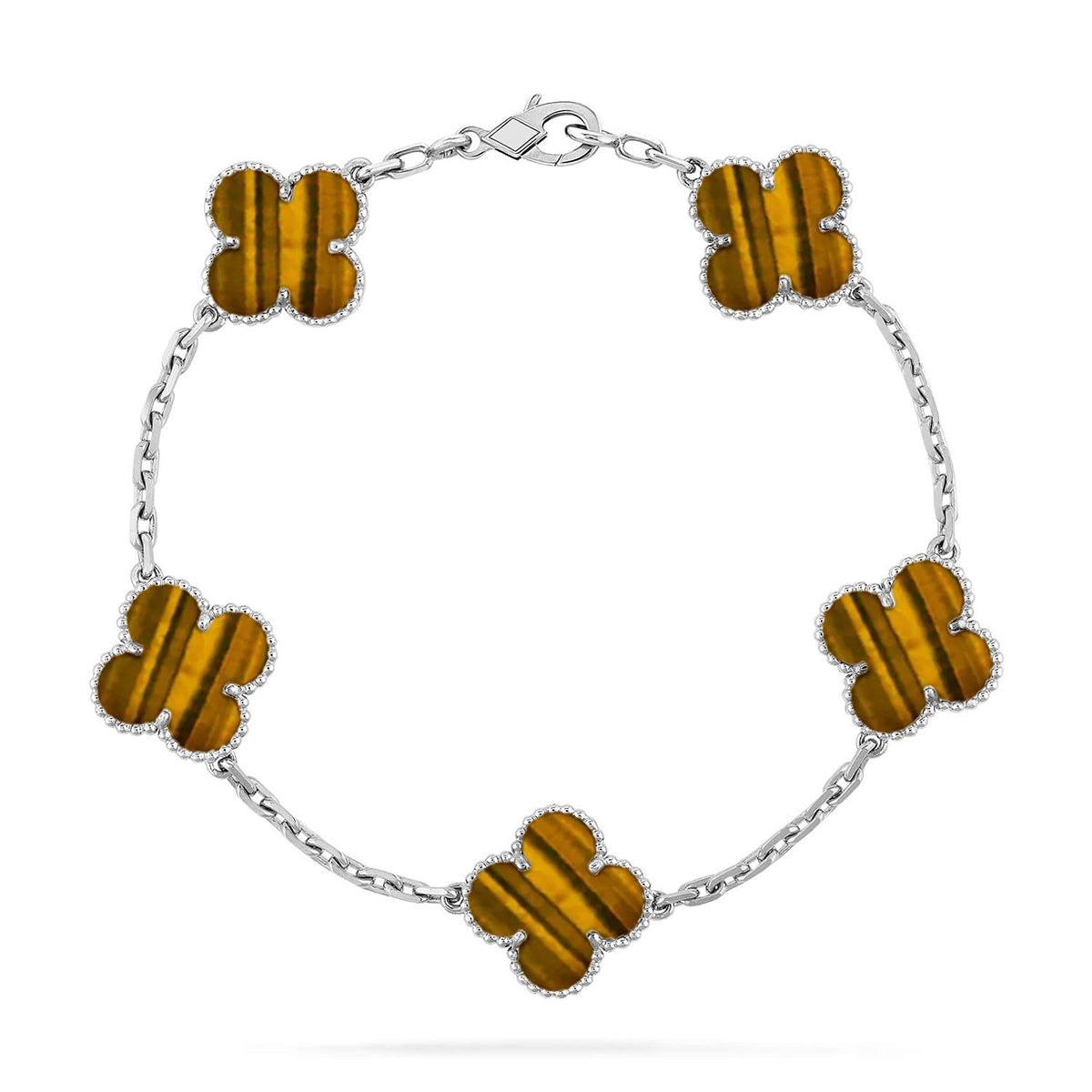 [AuraEcho] CLOVER 5 MOTIFS TIGER EYE BRACELET COLLECTION