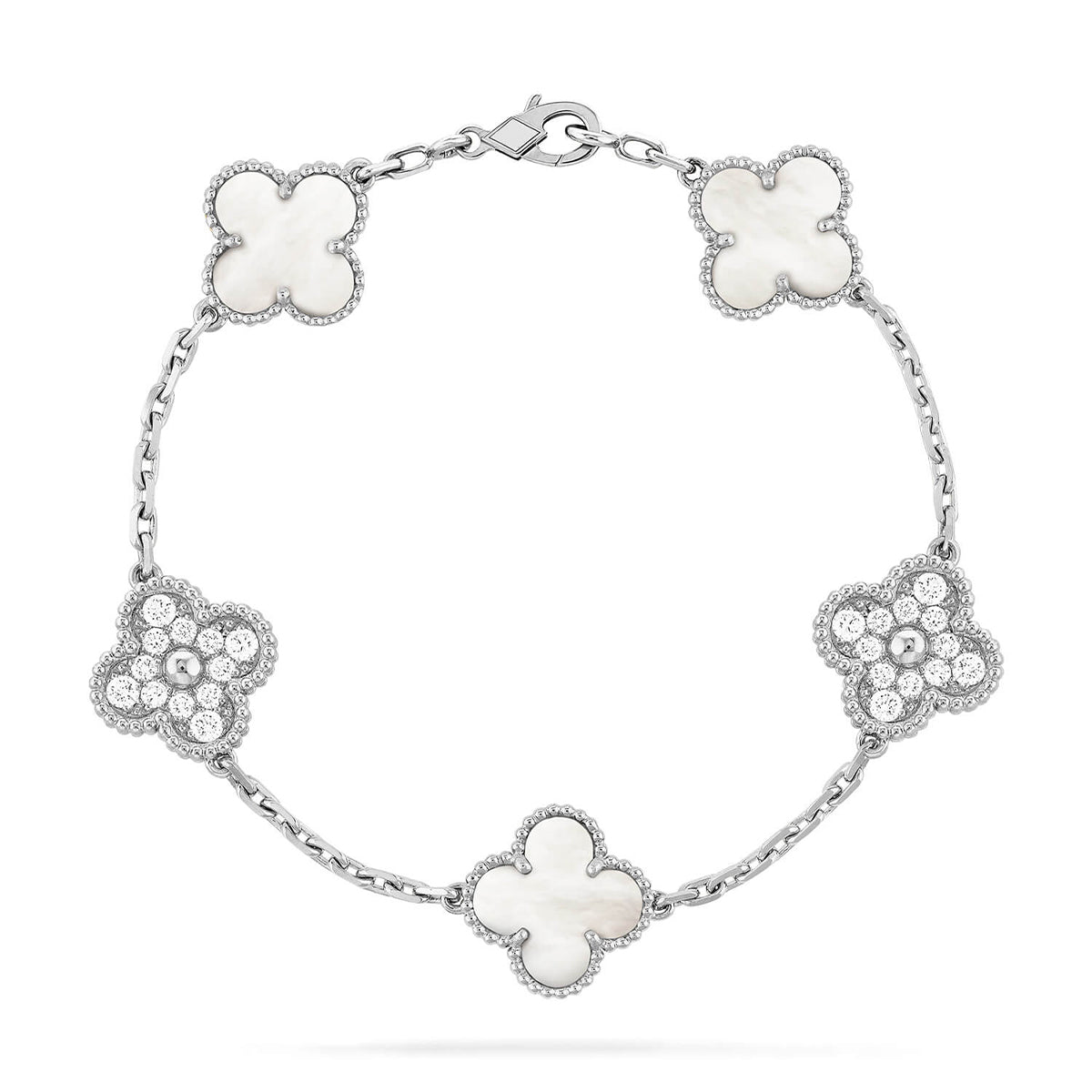 [AuraEcho]CLOVER WHITE PEARL MOP 5 MOTIF BRACELET COLLECTION